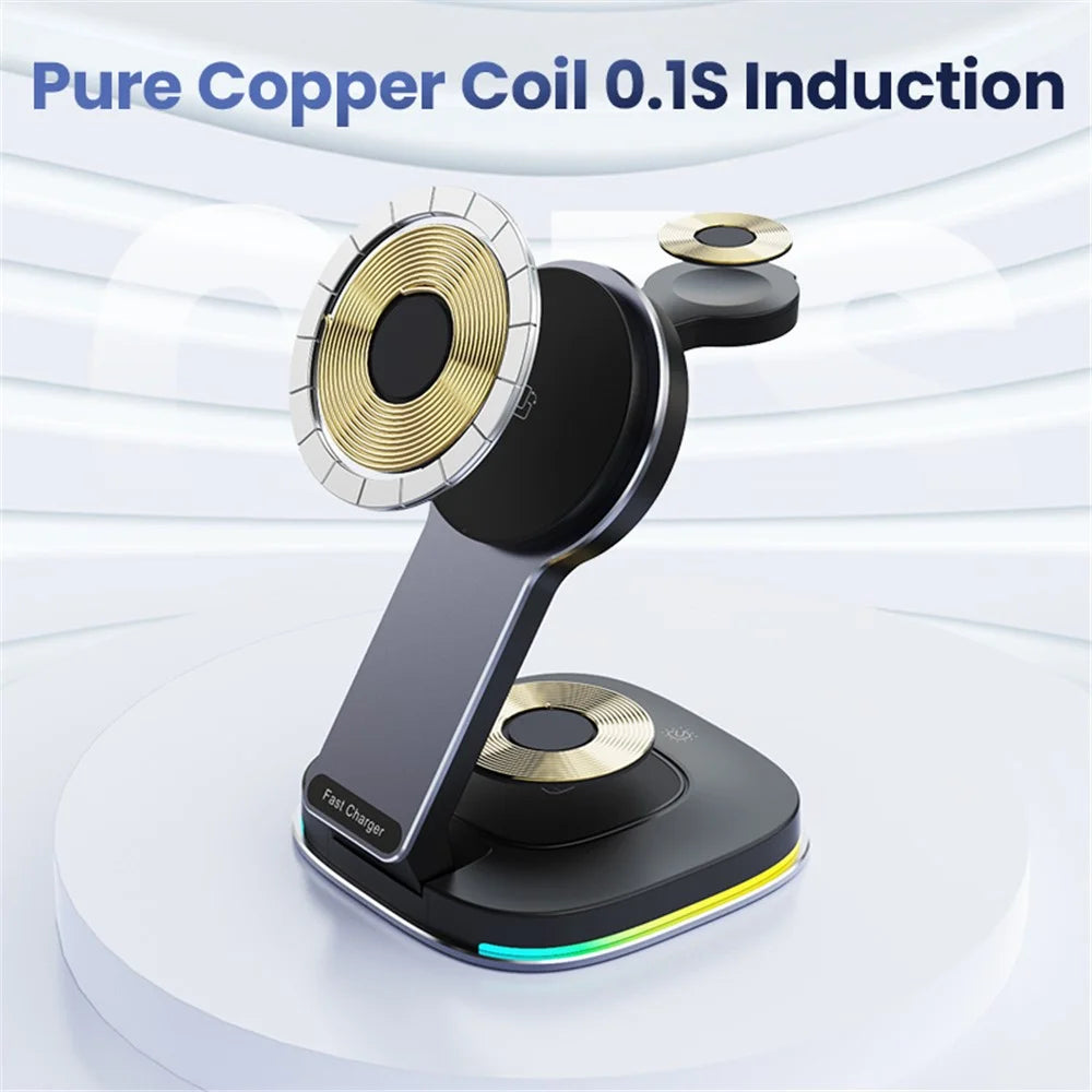 201 3-in-1 Folding Magnetic Wireless Charger Dock for iPhone / iWatch / AirPods - Black - 5