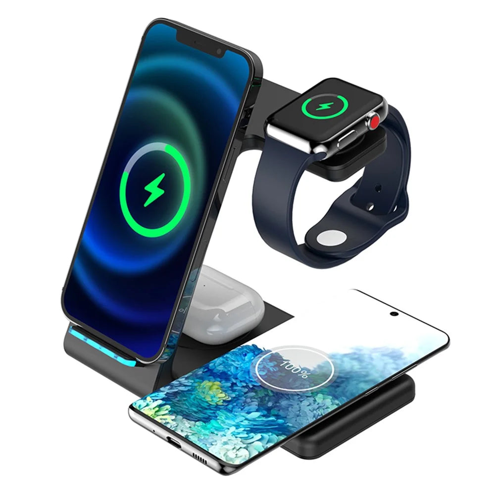T5 4-in-1 Wireless Charger Desk Dock for Phone / Earphones / Smart Watch (Qi / CE / FCC / ROHS / UKCA / PSE Certificate) - Black - 4