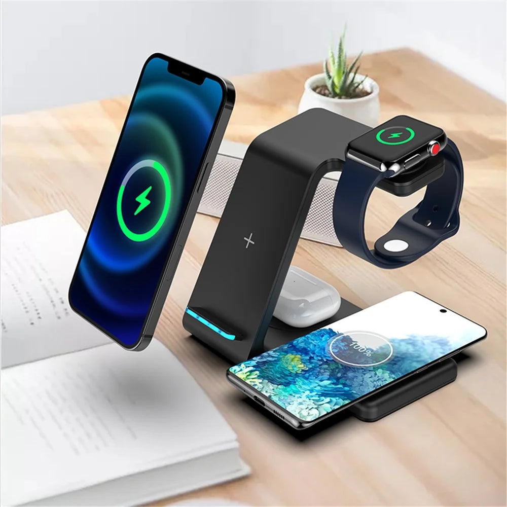 T5 4-in-1 Wireless Charger Desk Dock for Phone / Earphones / Smart Watch (Qi / CE / FCC / ROHS / UKCA / PSE Certificate) - Black - 5