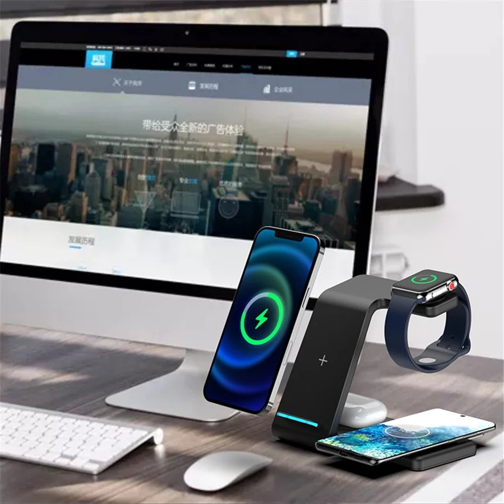T5 4-in-1 Wireless Charger Desk Dock for Phone / Earphones / Smart Watch (Qi / CE / FCC / ROHS / UKCA / PSE Certificate) - Black - 6