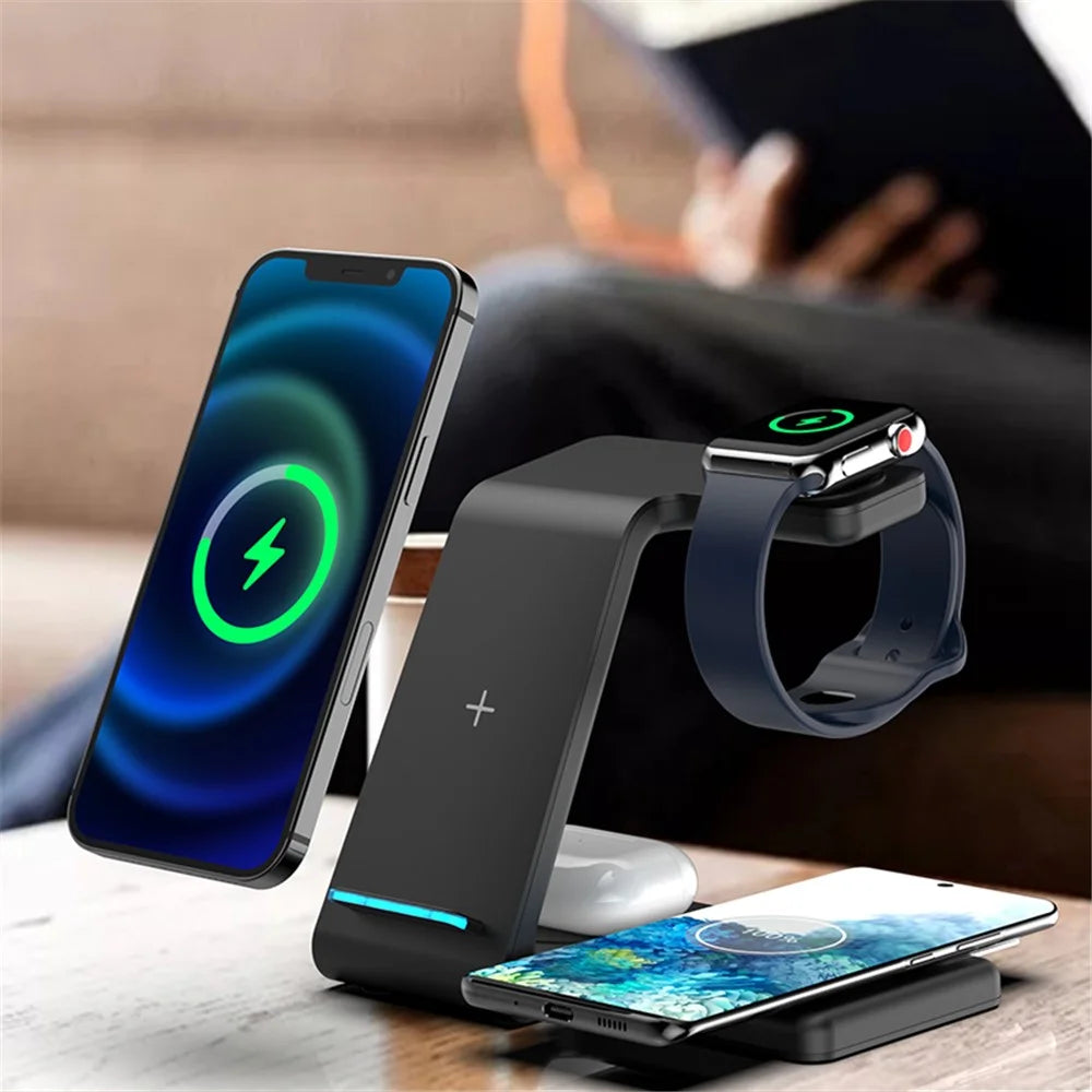 T5 4-in-1 Wireless Charger Desk Dock for Phone / Earphones / Smart Watch (Qi / CE / FCC / ROHS / UKCA / PSE Certificate) - Black - 7