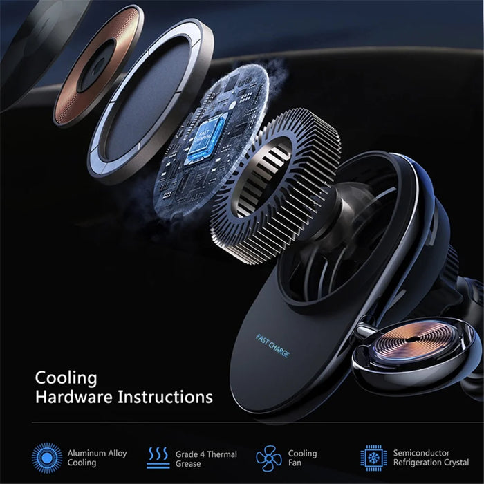 S17 Car Air Outlet Semiconductor Cooling Magnetic Wireless Charger for Apple Watch / iPhone 12-15 - 5