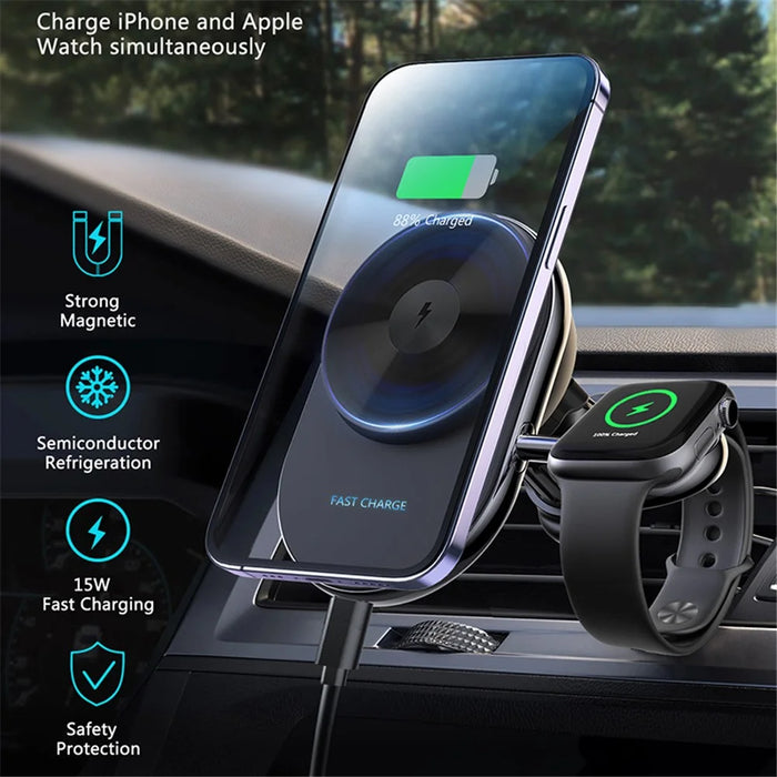 S17 Car Air Outlet Semiconductor Cooling Magnetic Wireless Charger for Apple Watch / iPhone 12-15 - 6