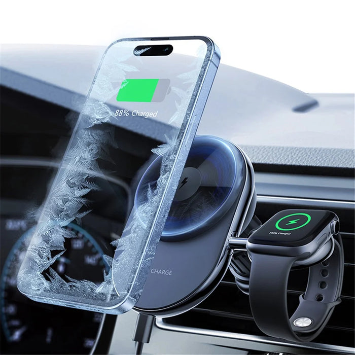 S17 Car Air Outlet Semiconductor Cooling Magnetic Wireless Charger for Apple Watch / iPhone 12-15 - 7