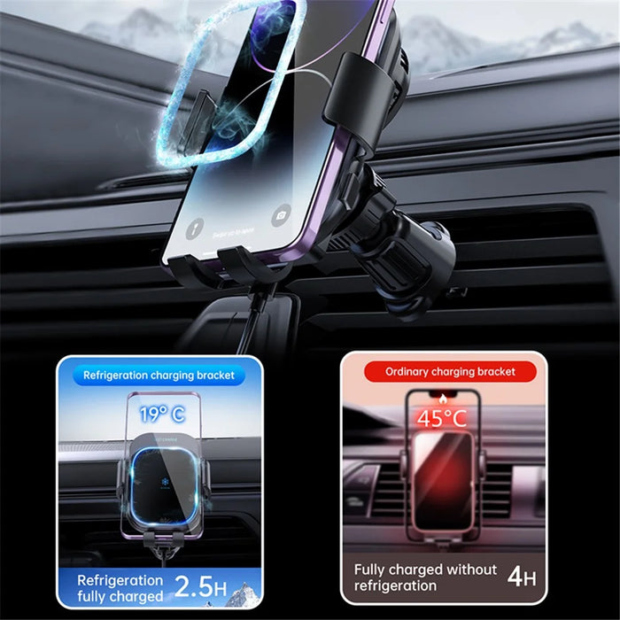 Z100A Semiconductor Cooling Dual Coil Car Wireless Charger for iPhone 15 / Samsung Galaxy Z Flip - 4