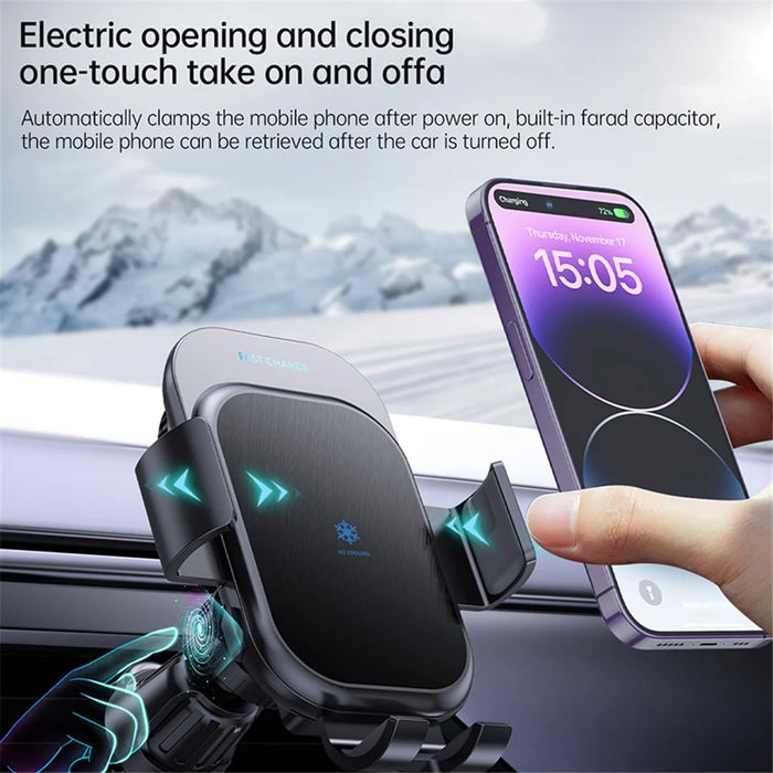 Z100A Semiconductor Cooling Dual Coil Car Wireless Charger for iPhone 15 / Samsung Galaxy Z Flip - 5