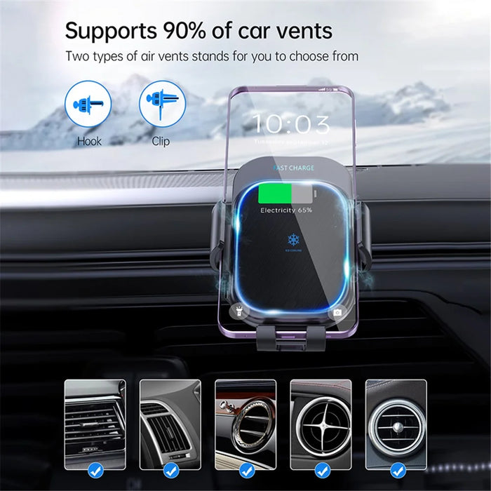 Z100A Semiconductor Cooling Dual Coil Car Wireless Charger for iPhone 15 / Samsung Galaxy Z Flip - 6