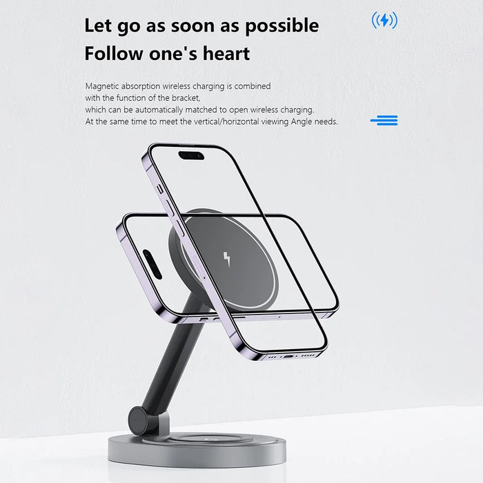 W14 3-in-1 Magnetic Wireless Charger for iPhone 12-15 Series, iWatch, AirPods Charging Stand - 5