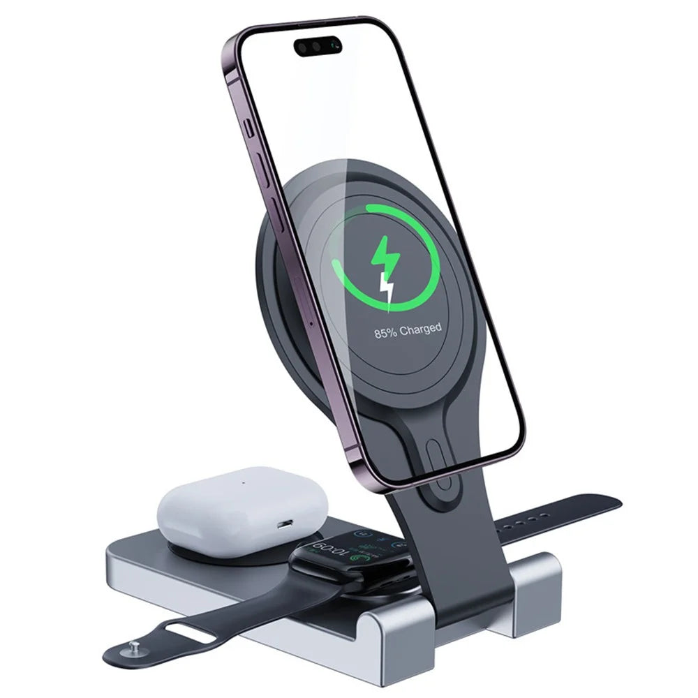 W13 3-in-1 Magnetic Wireless Charger Portable Folding Charging Station for iPhone 12 / 13 / 14 / 15 Series, AirPods, iWatch - 2