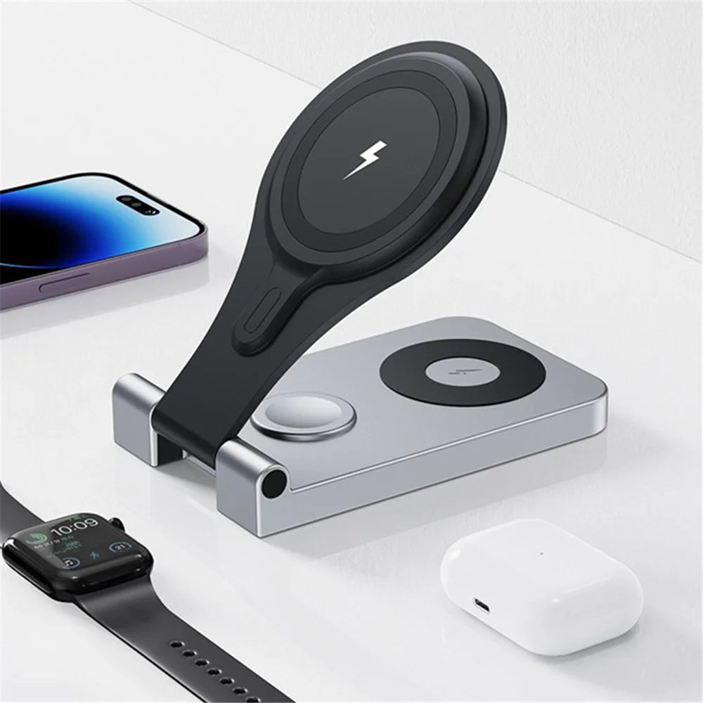 W13 3-in-1 Magnetic Wireless Charger Portable Folding Charging Station for iPhone 12 / 13 / 14 / 15 Series, AirPods, iWatch - 3