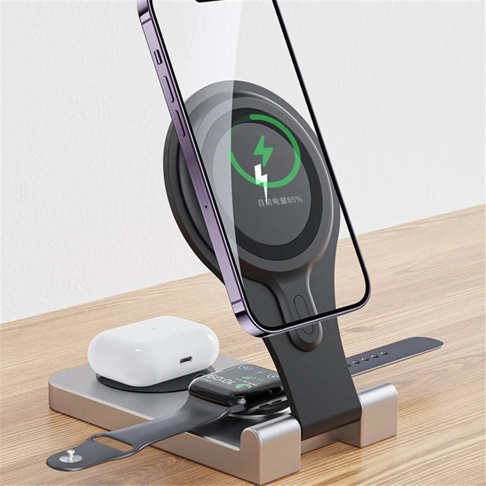 W13 3-in-1 Magnetic Wireless Charger Portable Folding Charging Station for iPhone 12 / 13 / 14 / 15 Series, AirPods, iWatch - 4