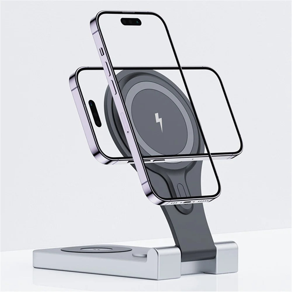 W13 3-in-1 Magnetic Wireless Charger Portable Folding Charging Station for iPhone 12 / 13 / 14 / 15 Series, AirPods, iWatch - 5