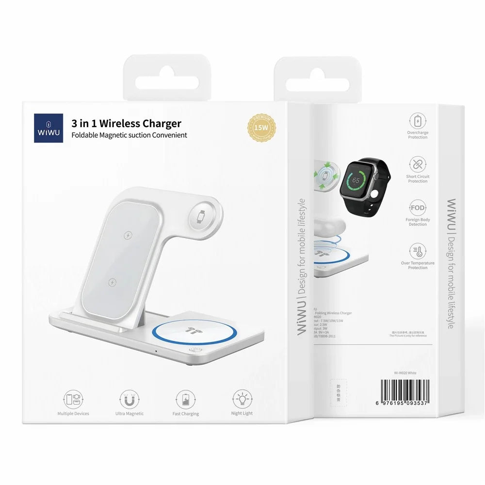 WIWU Wi-W020 Folding 3-in-1 15W Magnetic Wireless Charger Cell Phone Charging Stand - 7
