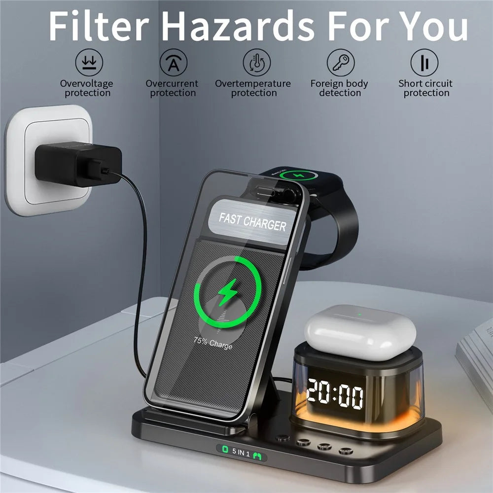 HYY-H33 5 in 1 15W Wireless Charger Folding Charging Station with Night Light - Black - 3