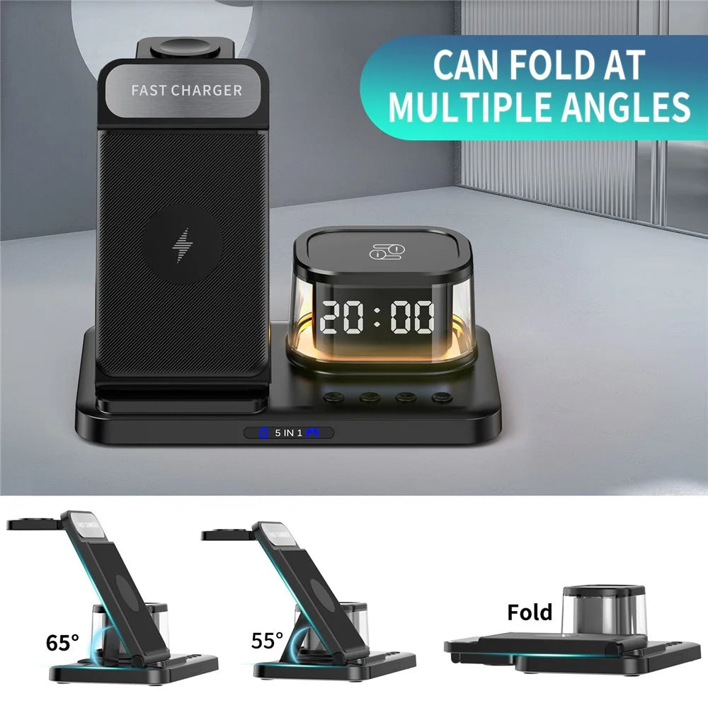 HYY-H33 5 in 1 15W Wireless Charger Folding Charging Station with Night Light - Black - 4