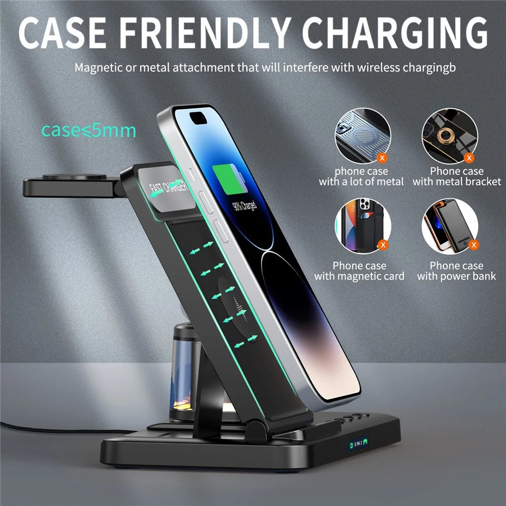 HYY-H33 5 in 1 15W Wireless Charger Folding Charging Station with Night Light - Black - 6