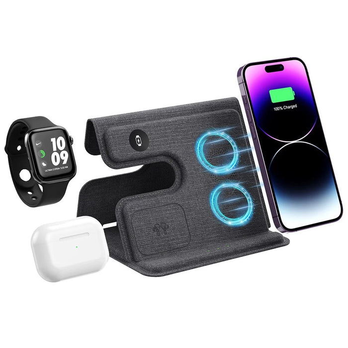 GY-17AIR 3-in-1 PU Leather Foldable Wireless Charger Phone Watch Earphone Charging Stand - 3
