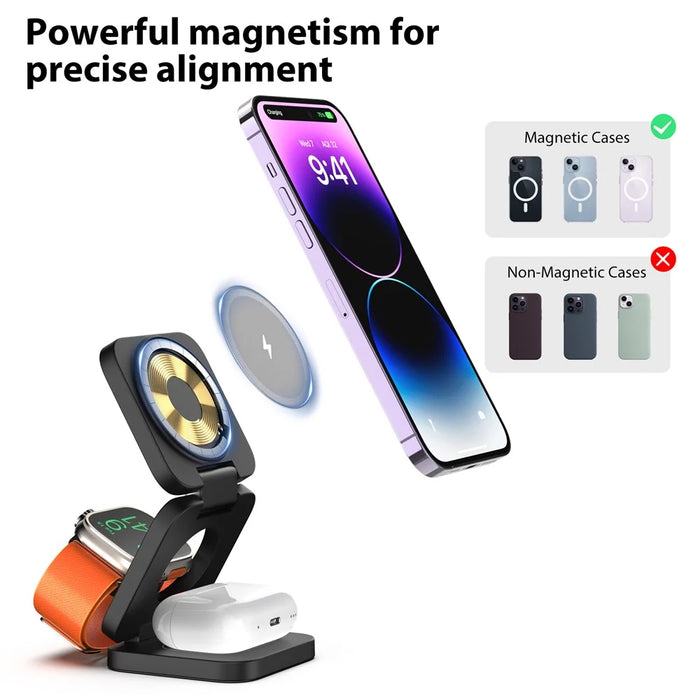KU XIU X55 Foldable Charging Pad for iPhone Magnetic Wireless Charger for Apple Watch AirPods - Black - 3
