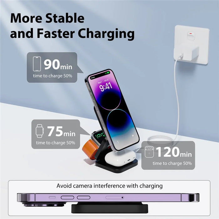 KU XIU X55 Foldable Charging Pad for iPhone Magnetic Wireless Charger for Apple Watch AirPods - Black - 4