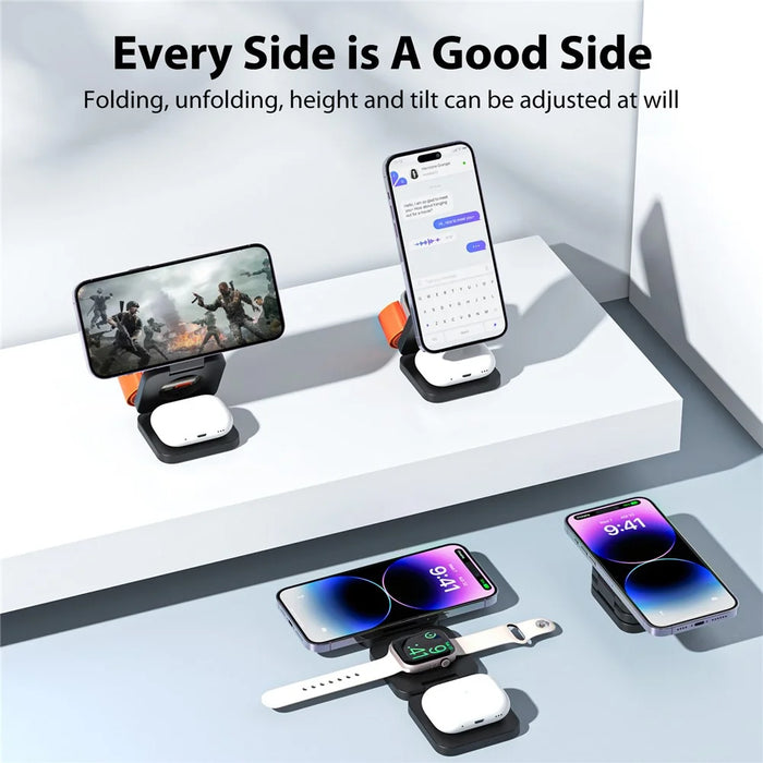 KU XIU X55 Foldable Charging Pad for iPhone Magnetic Wireless Charger for Apple Watch AirPods - Black - 5