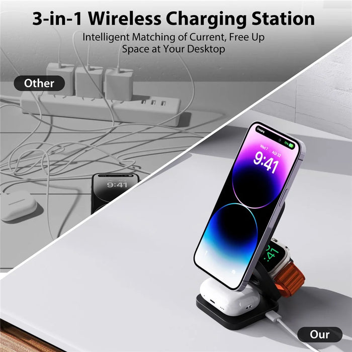 KU XIU X55 Foldable Charging Pad for iPhone Magnetic Wireless Charger for Apple Watch AirPods - Black - 6