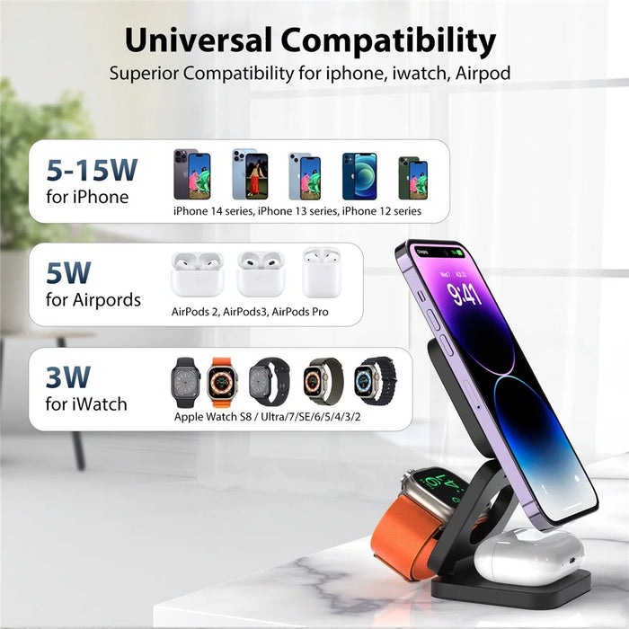 KU XIU X55 Foldable Charging Pad for iPhone Magnetic Wireless Charger for Apple Watch AirPods - Black - 7