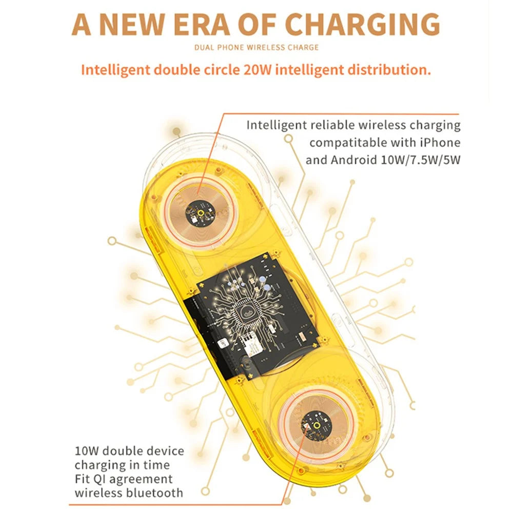 ICARER FAMILY 2-in-1 Cute Cartoon Design Wireless Charger Phone Earphone Wireless Charging Dock - Yellow - 3