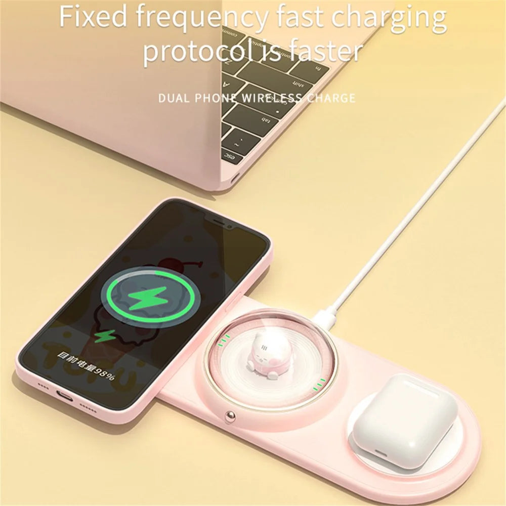 ICARER FAMILY 2-in-1 Cute Cartoon Design Wireless Charger Phone Earphone Wireless Charging Dock - Yellow - 4