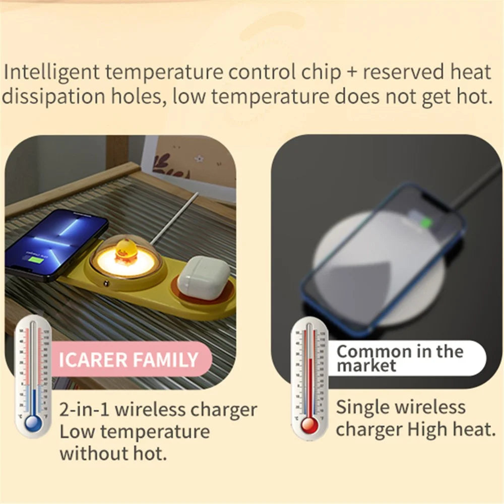 ICARER FAMILY 2-in-1 Cute Cartoon Design Wireless Charger Phone Earphone Wireless Charging Dock - Yellow - 5