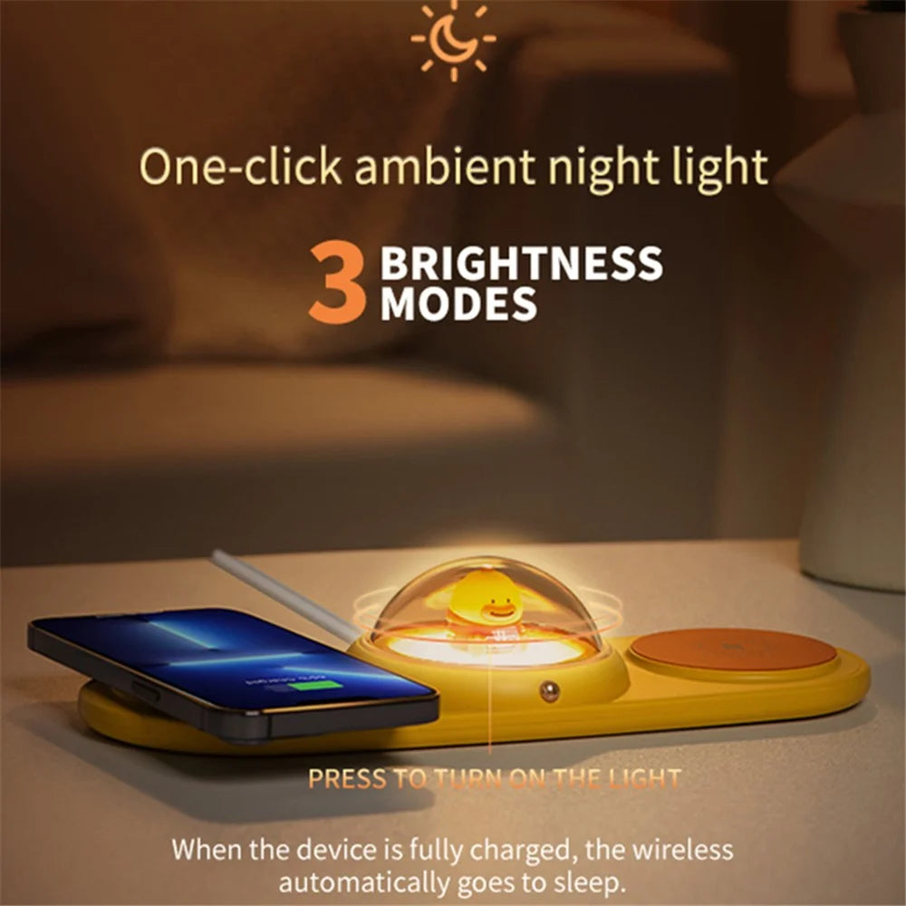ICARER FAMILY 2-in-1 Cute Cartoon Design Wireless Charger Phone Earphone Wireless Charging Dock - Yellow - 6