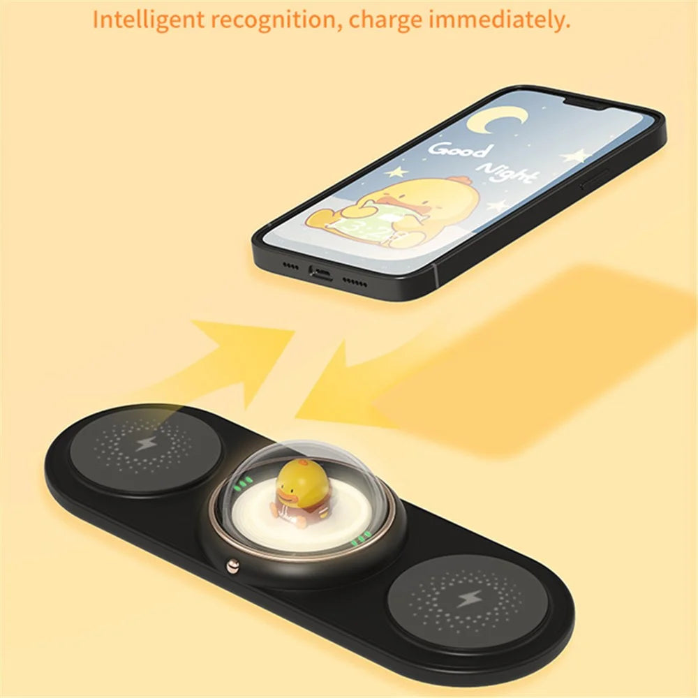 ICARER FAMILY 2-in-1 Cute Cartoon Design Wireless Charger Phone Earphone Wireless Charging Dock - Yellow - 7