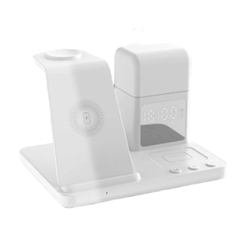 Z18 6-in-1 Wireless Charger Phone Watch Earphone Charging Stand Night Light Alarm Clock - White - 1
