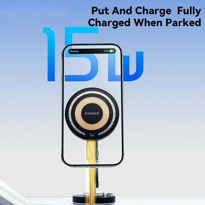 ESSAGER Wireless Charging Car Magnetic Phone Holder Adhesive Dashboard Cell Phone Bracket - 3