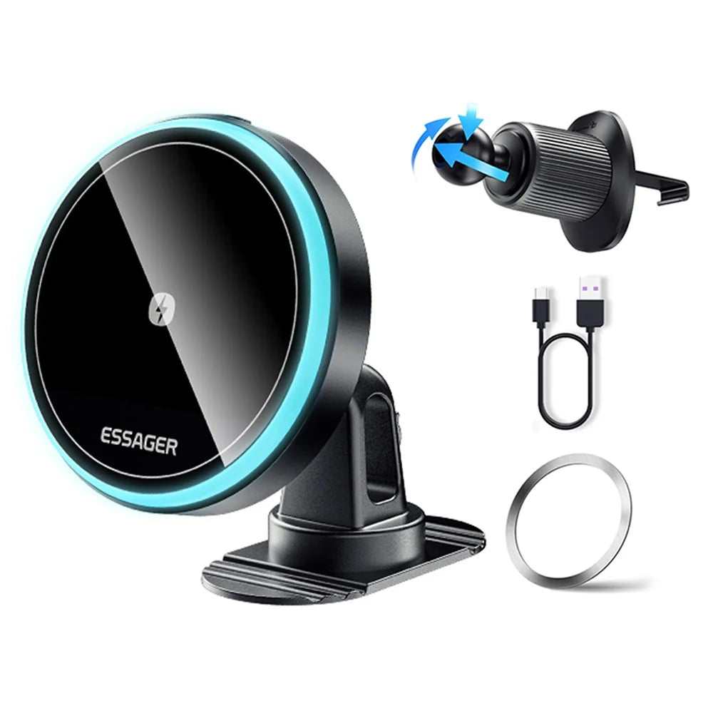 ESSAGER Car Air Outlet+Adhesive Car Mount Magnetic Wireless Charger Phone Bracket Holder - 1