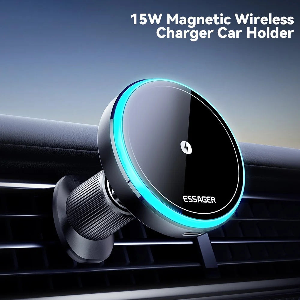 ESSAGER Car Air Outlet+Adhesive Car Mount Magnetic Wireless Charger Phone Bracket Holder - 3