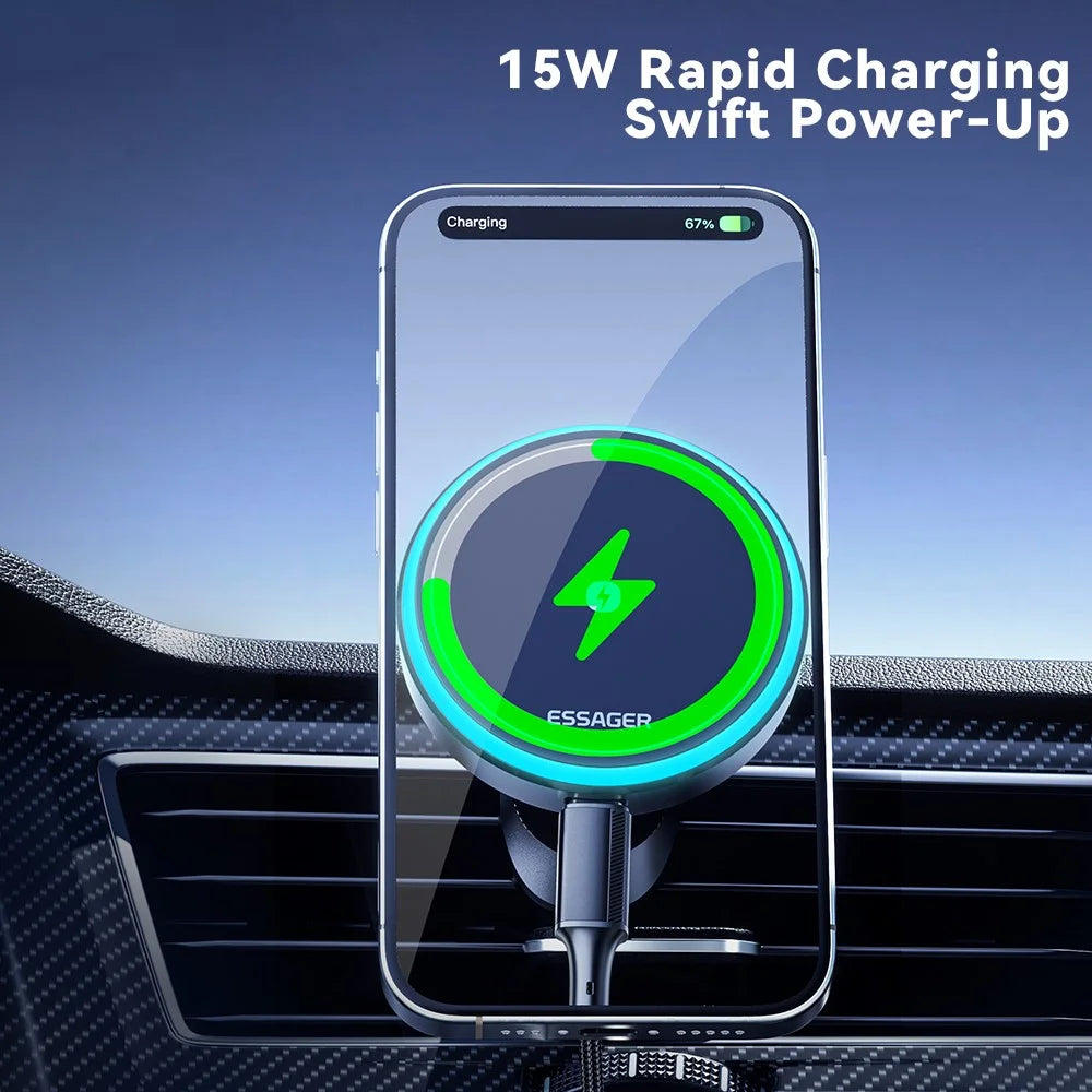ESSAGER Car Air Outlet+Adhesive Car Mount Magnetic Wireless Charger Phone Bracket Holder - 4