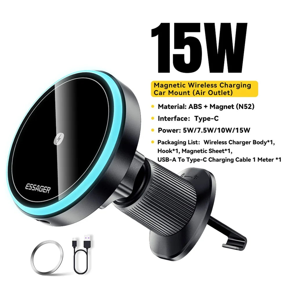 ESSAGER Magnetic Wireless Charger Car Mount Cell Phone Bracket Holder Charger - Air Outlet Type - 2
