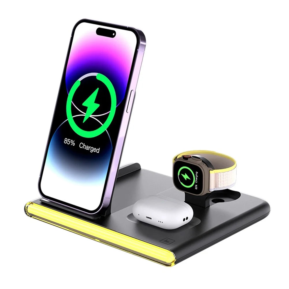 C27 15W Foldable Wireless Charger Magnetic Charging Pad with Ambient Light - Black - 1