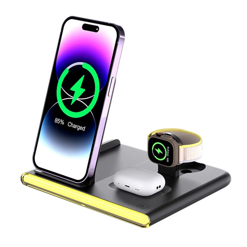 C27 15W Foldable Wireless Charger Magnetic Charging Pad with Ambient Light - Black - 1