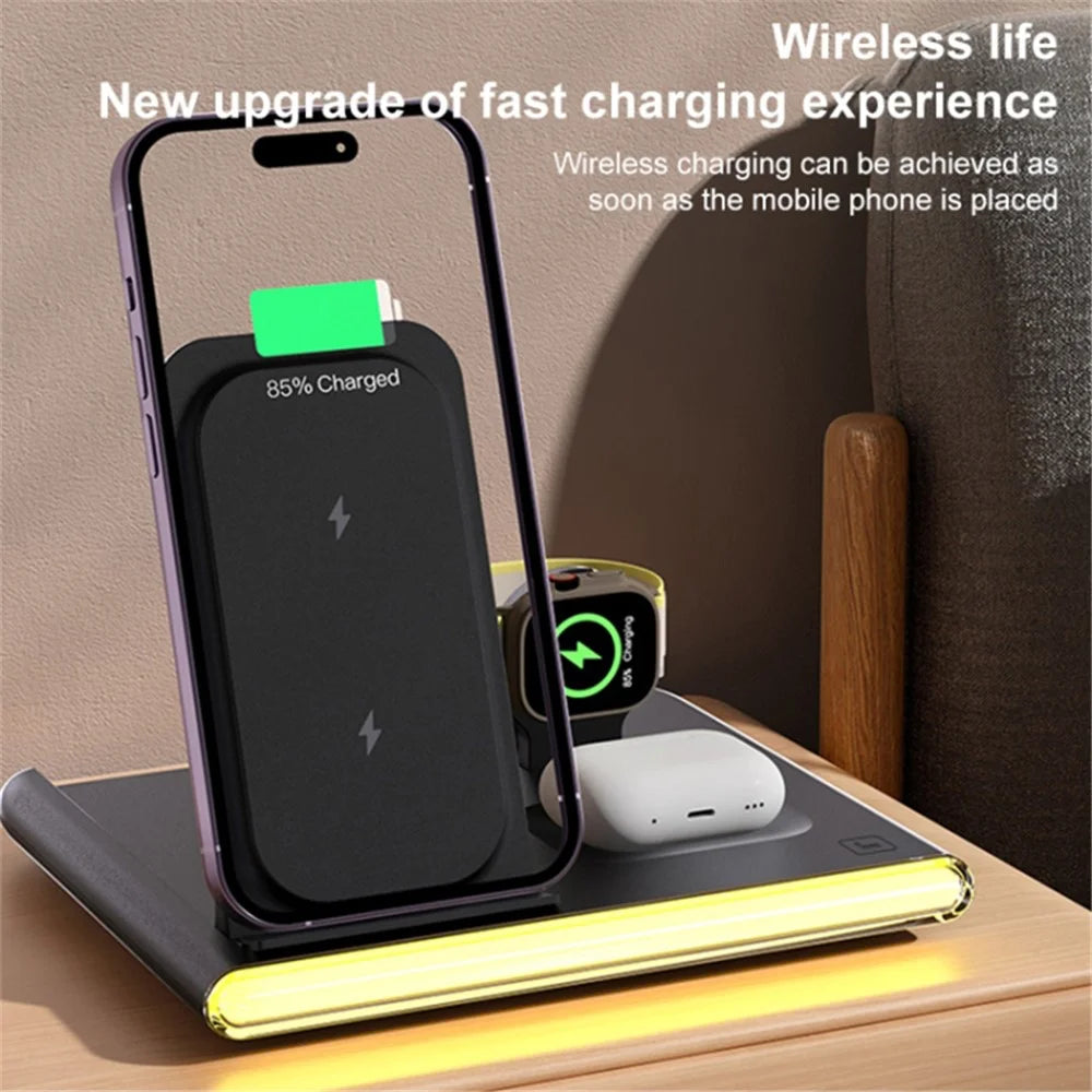 C27 15W Foldable Wireless Charger Magnetic Charging Pad with Ambient Light - Black - 3