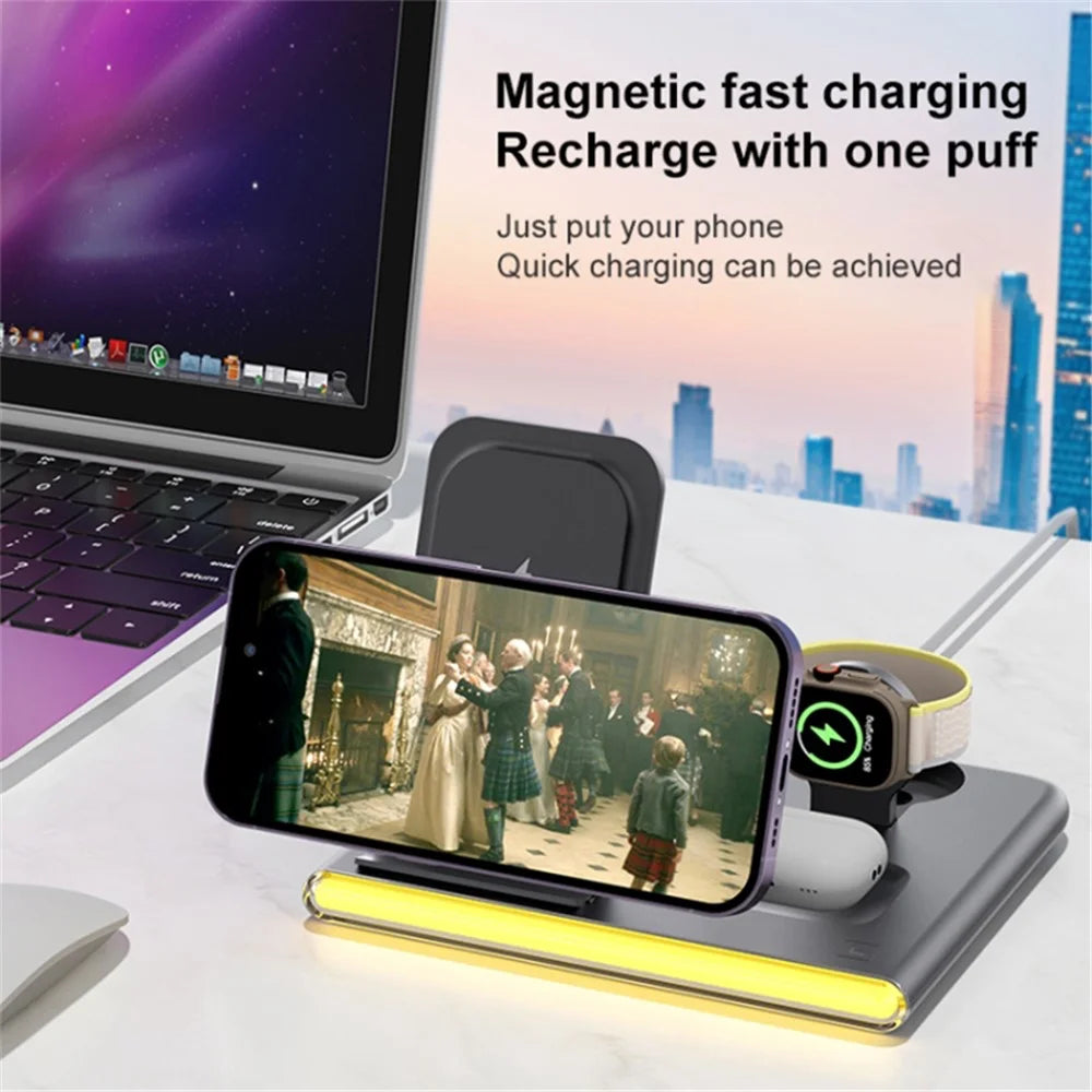 C27 15W Foldable Wireless Charger Magnetic Charging Pad with Ambient Light - Black - 4