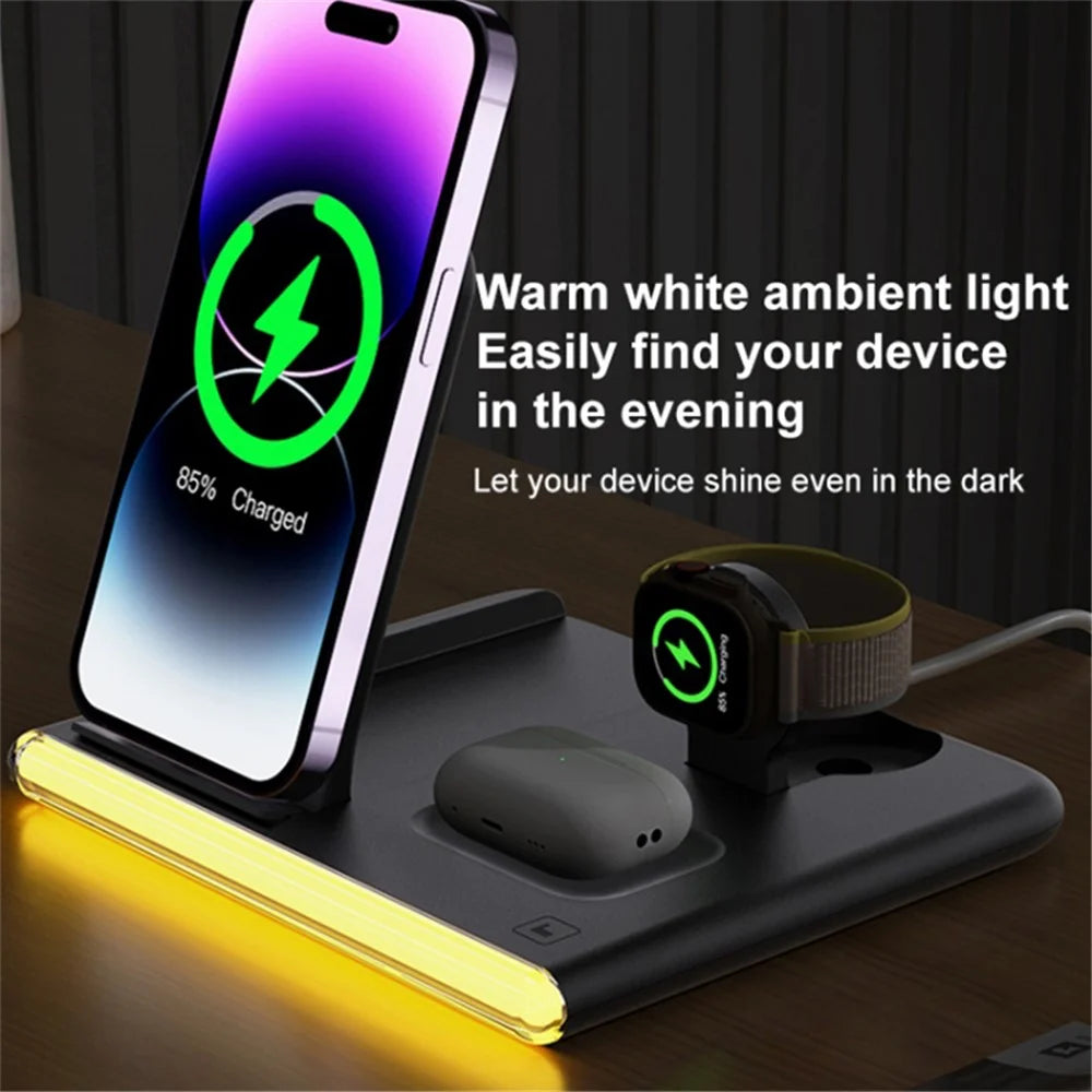 C27 15W Foldable Wireless Charger Magnetic Charging Pad with Ambient Light - Black - 5