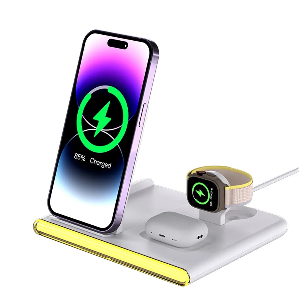 C27 3-in-1 Wireless Charger Station with Night Light for Apple / Samsung Smart Watch / iPhone / AirPods - White - 2