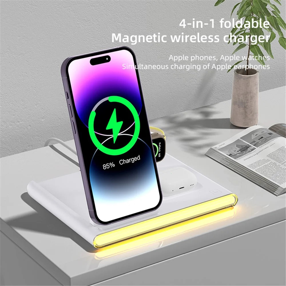 C27 3-in-1 Wireless Charger Station with Night Light for Apple / Samsung Smart Watch / iPhone / AirPods - White - 3