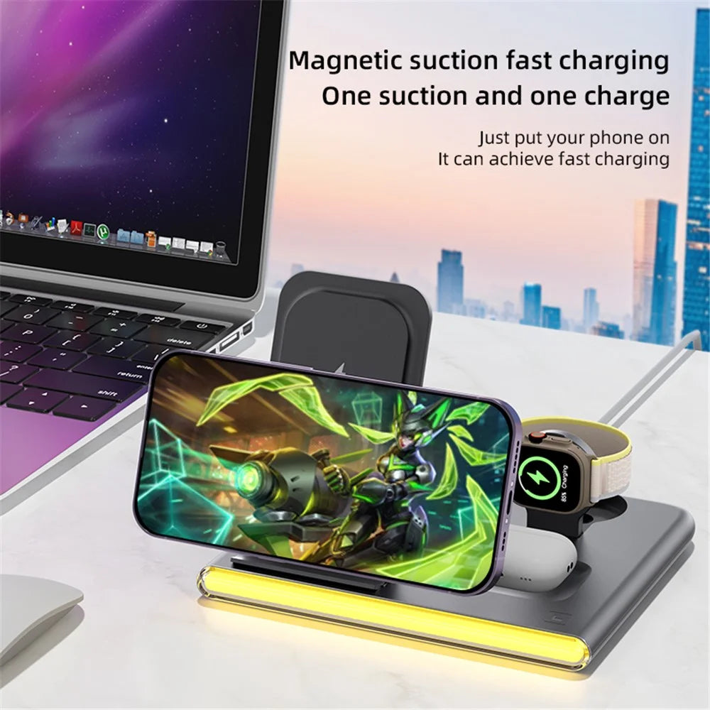 C27 3-in-1 Wireless Charger Station with Night Light for Apple / Samsung Smart Watch / iPhone / AirPods - White - 6