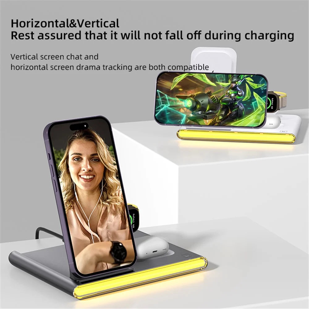 C27 3-in-1 Wireless Charger Station with Night Light for Apple / Samsung Smart Watch / iPhone / AirPods - White - 7