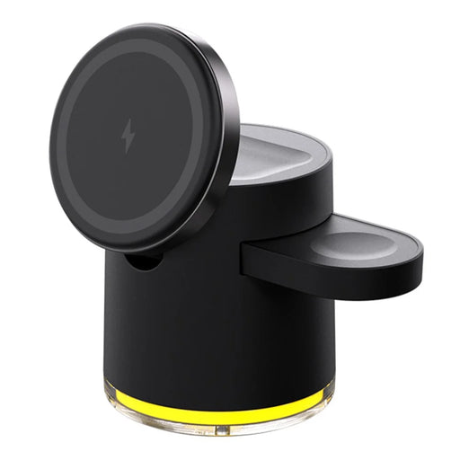 C16 For Samsung Apple Watch Airpods iPhone 15W Magnetic Wireless Charger Stand Holder with Night Light - Black - 1