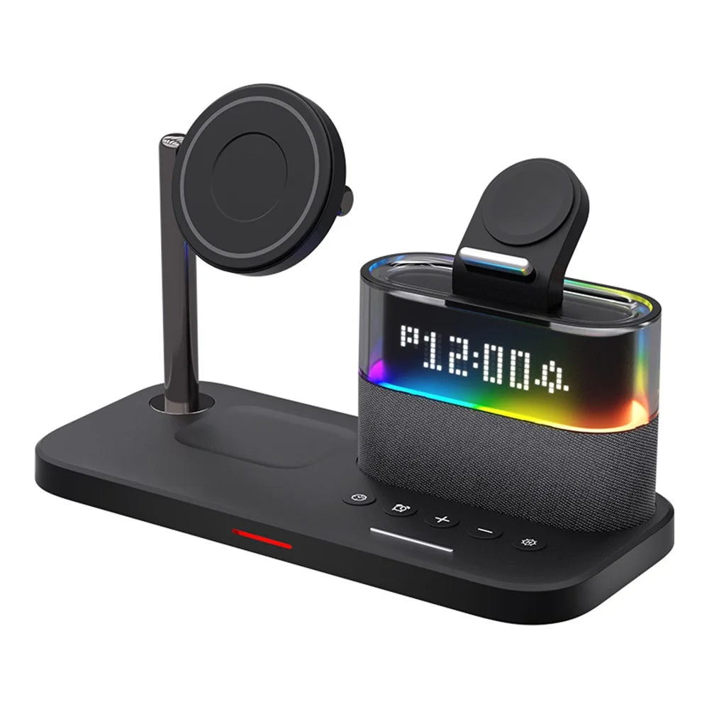 C09 Magnetic Wireless Charging Station for Phone / Airpods / Apple Watch with Alarm Clock Night Light - Black - 1