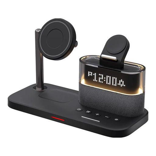 C09 Magnetic Wireless Charging Station for Phone / Airpods / Apple Watch with Alarm Clock Night Light - Black - 2