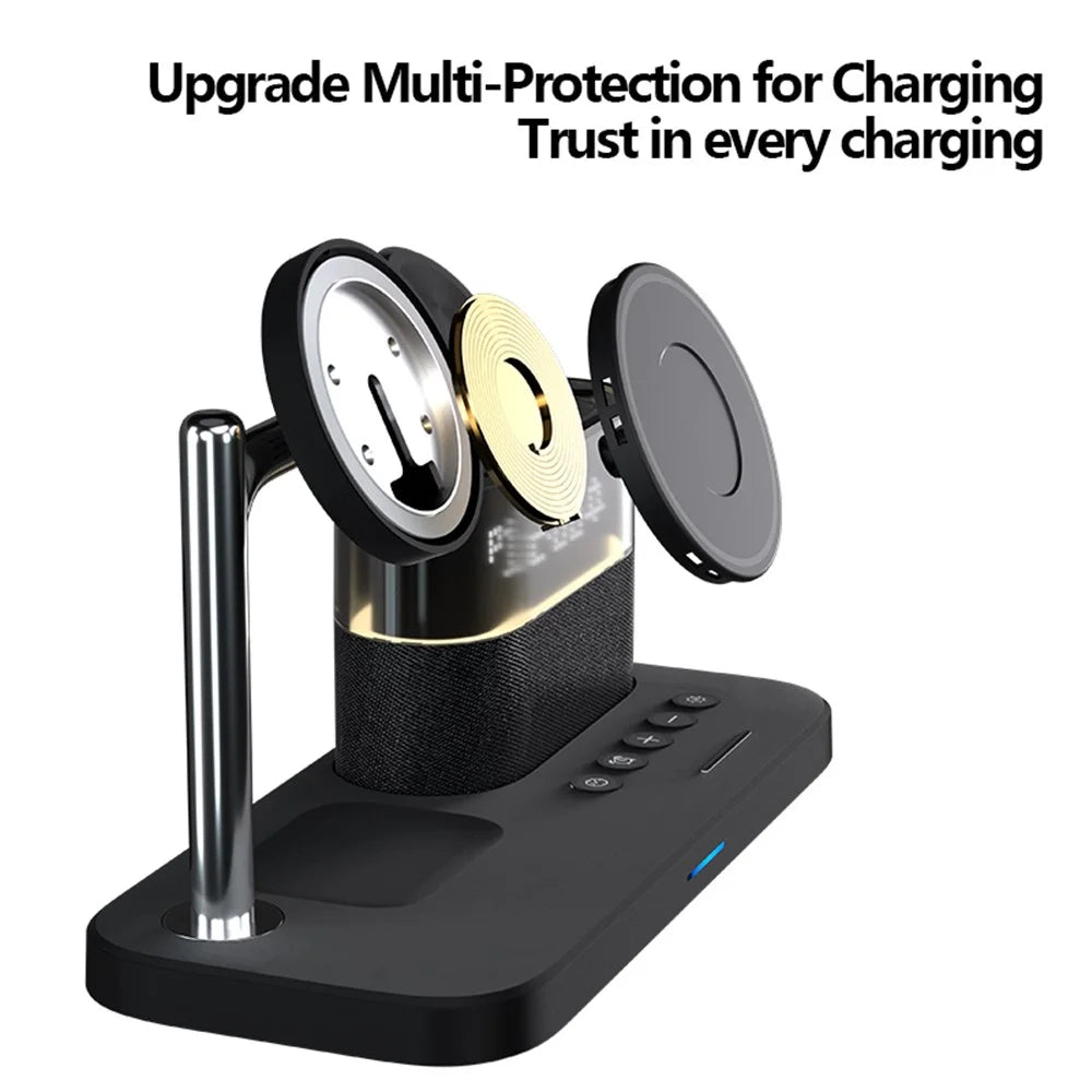 C09 Magnetic Wireless Charging Station for Phone / Airpods / Apple Watch with Alarm Clock Night Light - Black - 5